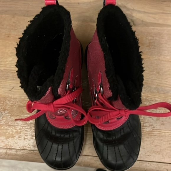 Sorel Tivoli Snowboots Pink Glitter Size 4 Faux Fur Lace Up - Picture 5 of 9